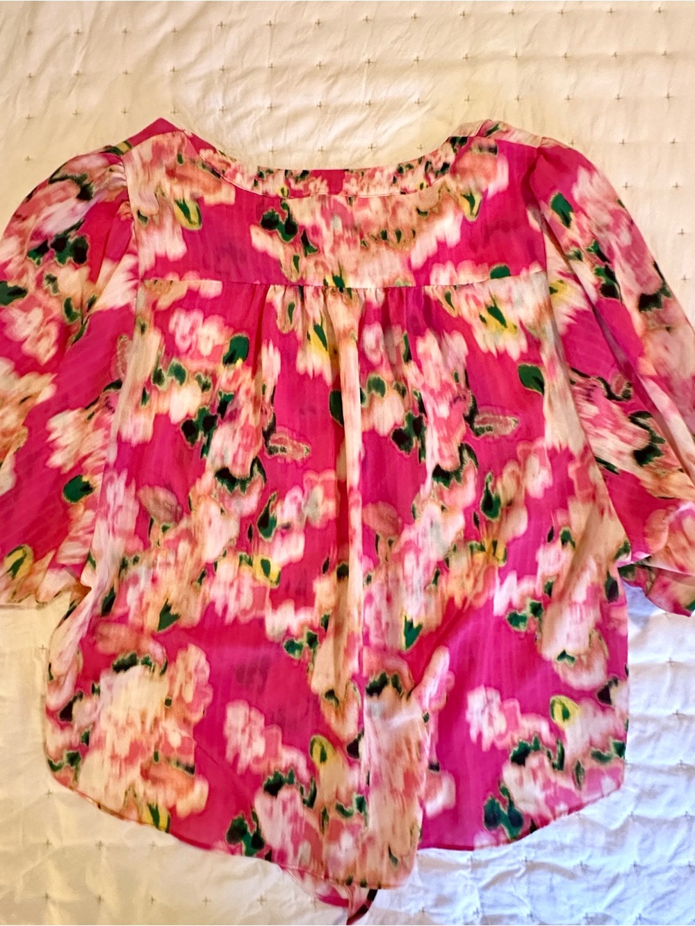 Rose & Olive Floral Puff Sleeve Tie Front Blouse XL - Like New - Picture 3 of 13